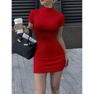 Mockneck short sleeve mini dress bodycon
